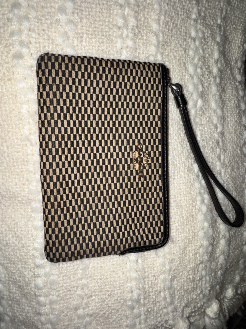 Coach Black and Tan Checkered Wristlet